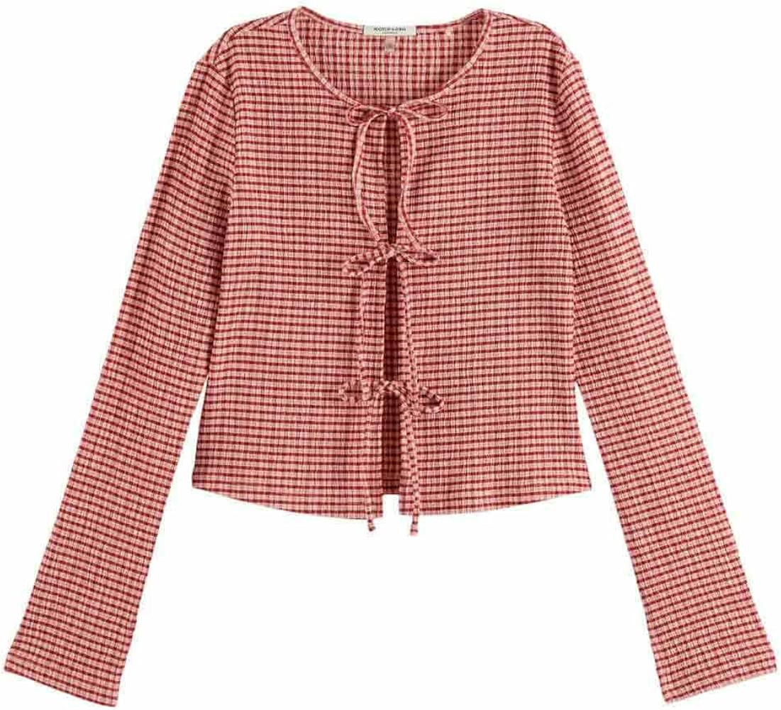 Scotch & Soda Damen Structured Gingham Ls T-Shirt T-Shirt | Amazon (DE)