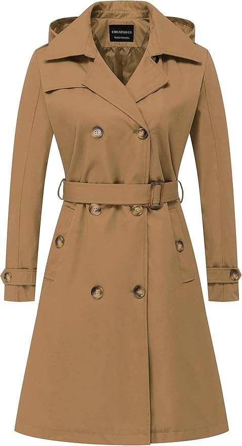 CREATMO US Trench Coat Double-Breasted Classic Lapel Slim | Amazon (US)