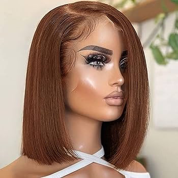 Bob Wig Human Hair 13X4 Lace Front Wigs Human Hair Pre Pluck Straight Short Bob Wigs Chocolate Br... | Amazon (US)