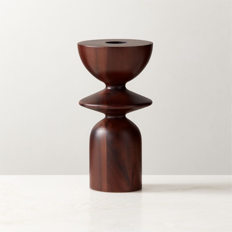 Spinet Round Acacia Wood Taper Candle Holder Small + Reviews | CB2 | CB2