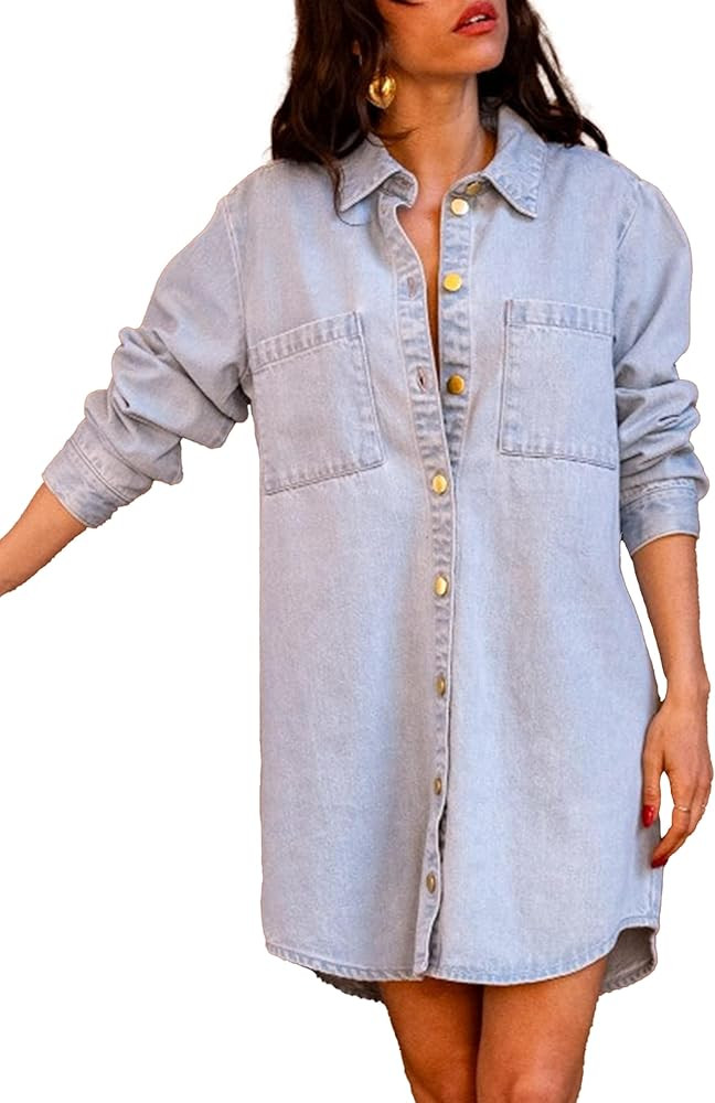 Fiona Jolin Womens Denim Jackets 2026 Casual Long Sleeve Button Down Jean Jackets with Pockets Va... | Amazon (US)