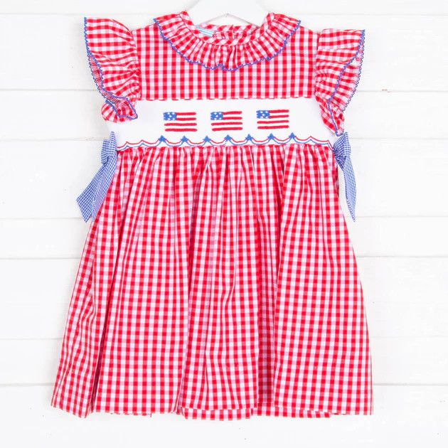 Beverly Smocked Flag Dress Red Check | Classic Whimsy