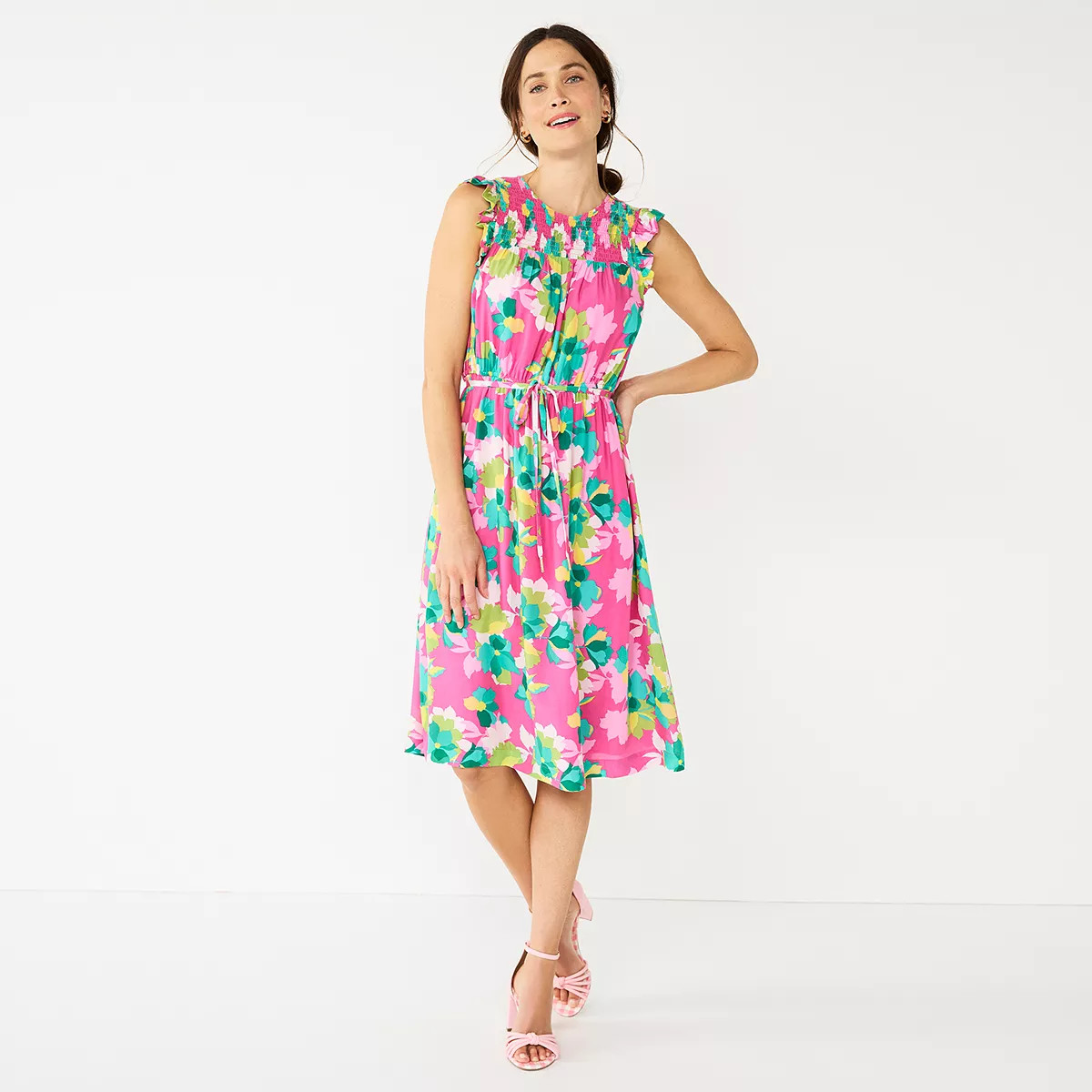 Women's DRAPER JAMES RSVP Smocked-Yoke Ruffle Short Dress | Kohl's
