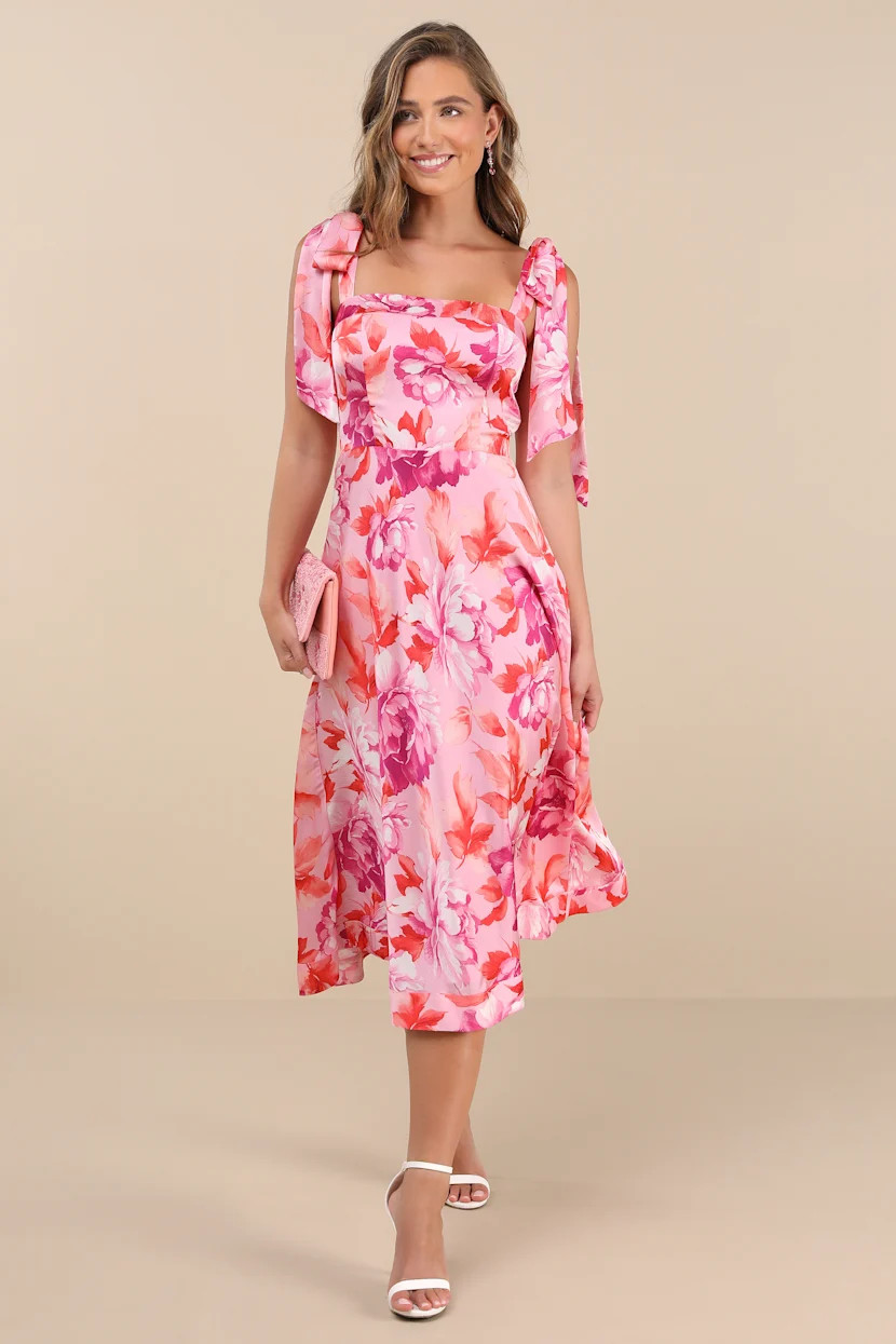 Fleurette Pink Floral Tie-Strap Midi Dress | Lulus