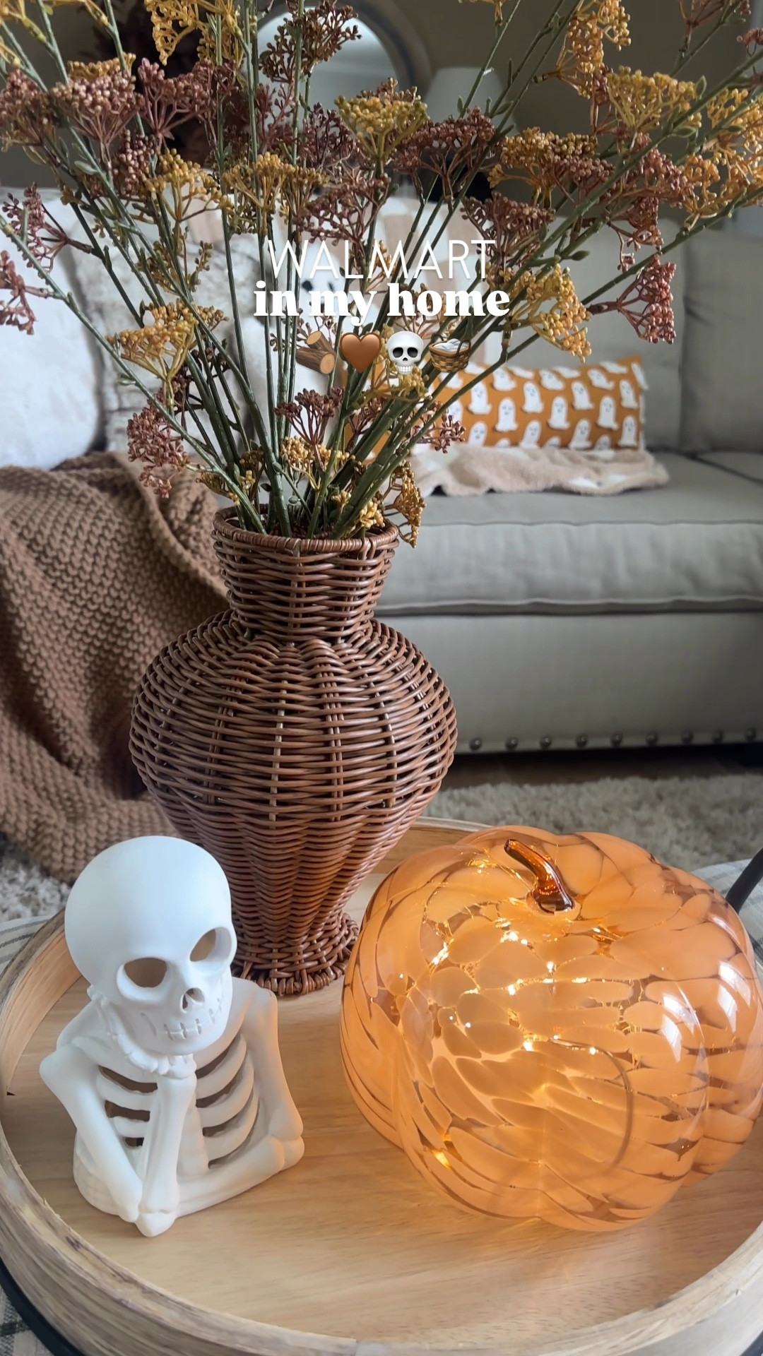 Walmart decor in my home! I like to keep it fall with a hint of spooky! These twinkle lights are my all time favorite and they have many different light settings. The wicker vase is a pottery barn look alike, and the ceramic skeleton also lights up! 

#LTKSeasonal #LTKFamily #LTKHome