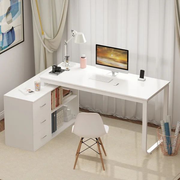L-Shaped Computer Desk With Storage Drawers Cabinet Set, Large Executive Office Desk With Shelves... | Wayfair Professional
