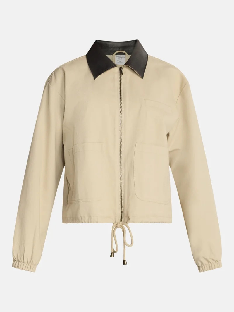 No Boundaries Cotton Twill Barn Jacket with Faux Leather Collar, Women's XXS-4X | Walmart (US)