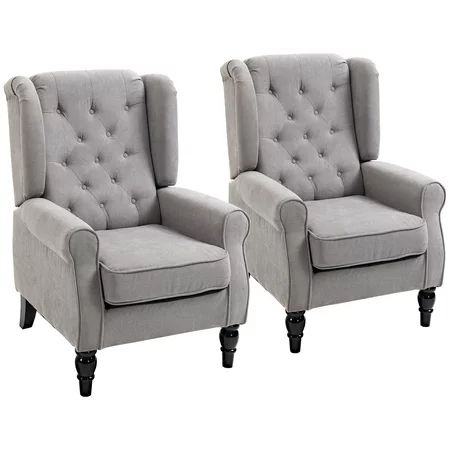 HOMCOM Button-Tufted Accent Chair with Wingback Armrests Set of 2 Gray | Walmart (US)