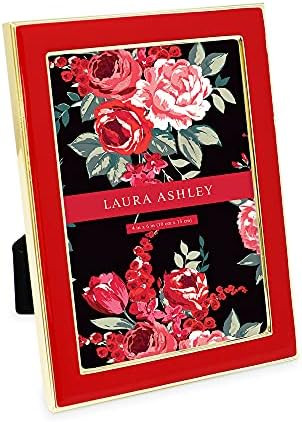 Laura Ashley 4x6 Red Enamel Picture Frame, Gold Metal Edge with Easel, for Countertop, Counterspa... | Amazon (US)