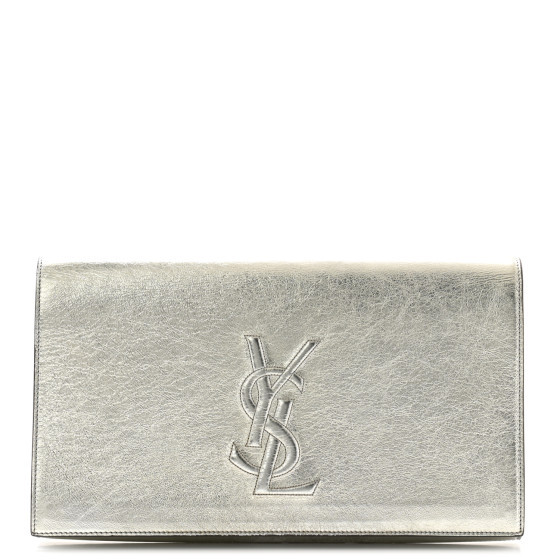 Metallic Calfskin Monogram Large Belle De Jour Clutch Silver | FASHIONPHILE (US)
