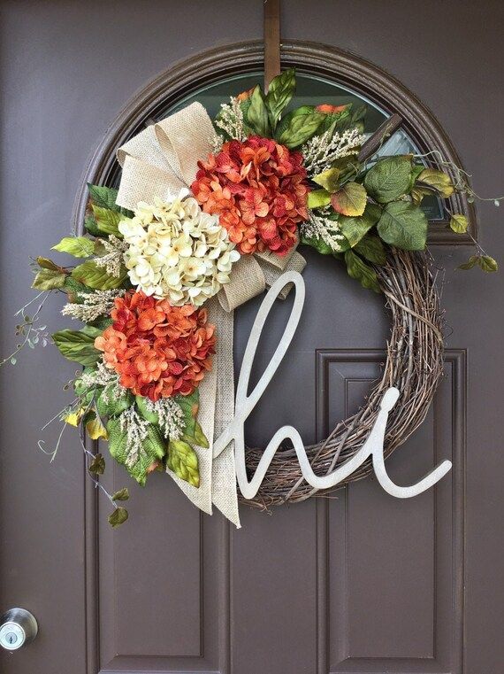 Wreath for Front Door Year Round with Monogram  Hi Hydrangea | Etsy | Etsy (US)