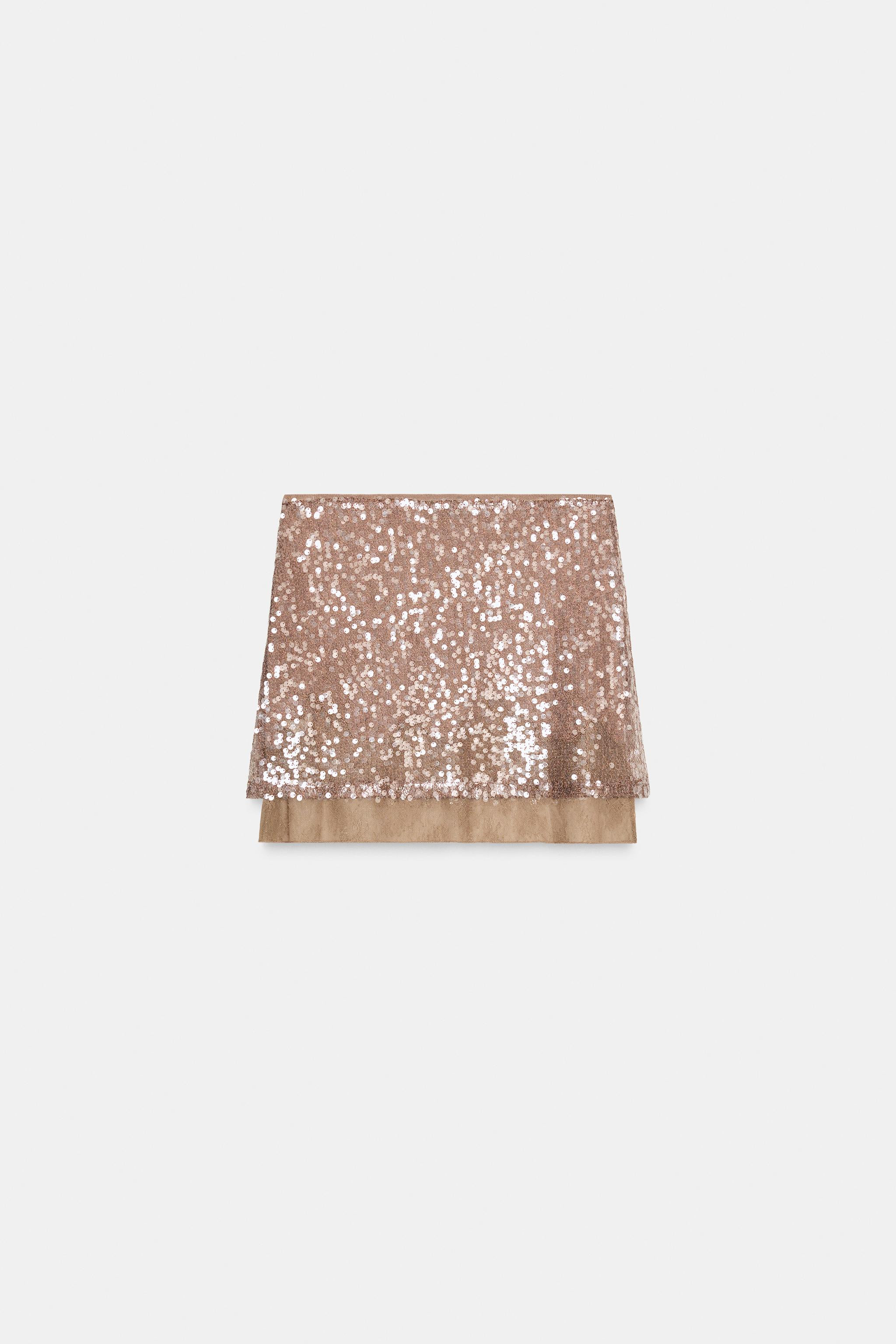 SEQUIN KNIT LACE MINI SKIRT | Zara US