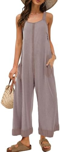 Panadila Womens Waffle Knit Jumpsuit Casual Wide Leg Jumpsuits Oversized Long Rompers Open Back L... | Amazon (US)