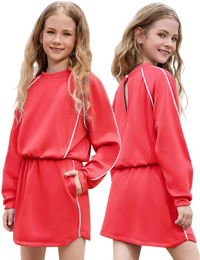 Girl Cropped Tracksuits 2 Piece Long Sleeve Skirt Sets Jogger Sweatshirt Open Back Skorts Set | Amazon (US)
