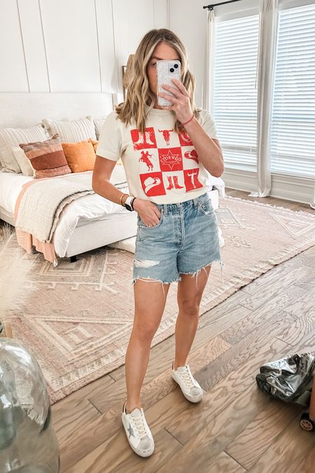 long mom shorts (love these ones so much!) cowgirl graphic tee - this would be a cute country concert look, just throw on some tecovas!

#LTKstyletip #LTKshoecrush #LTKsalealert