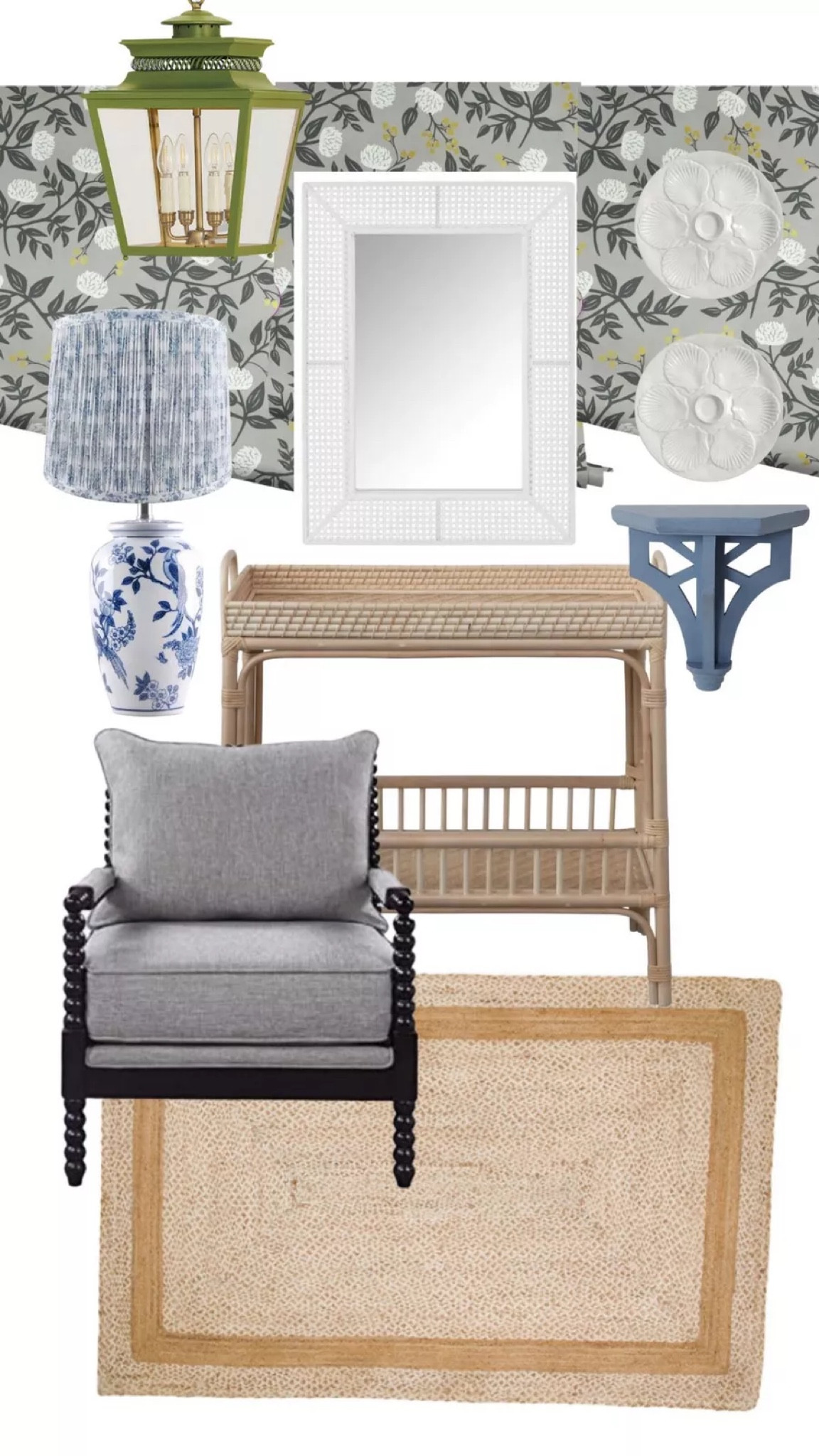 Coastal Grandmillennial, coastal home decor, rattan console, oyster plates, blue and white, pleated lampshade, accent chair

#LTKFind #LTKsalealert #LTKhome