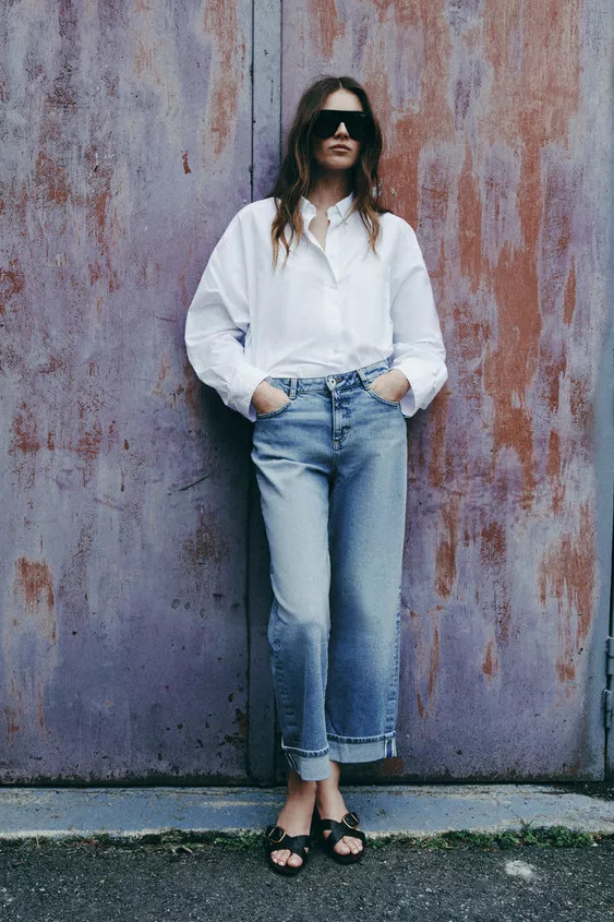 Z1975 RELAXED FIT MID-WAIST JEANS WITH CUFFED HEM | Zara UK