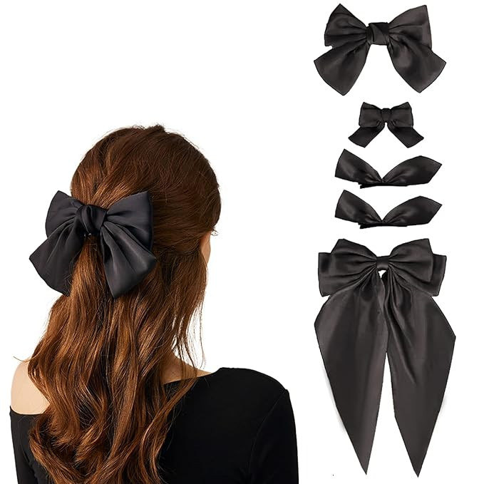 Black Hair Bow - 5PCS Hair Bows for Women Black Hair Clips Oversized Ribbon Bowknot Hairclip Soft... | Amazon (US)