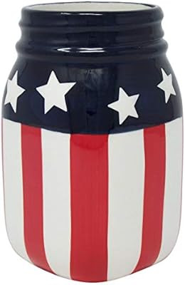 Needzo Patriotic American Flag Ceramic Mason Jar or Flower Vase Centerpiece for Home Decor, 6 Inc... | Amazon (US)