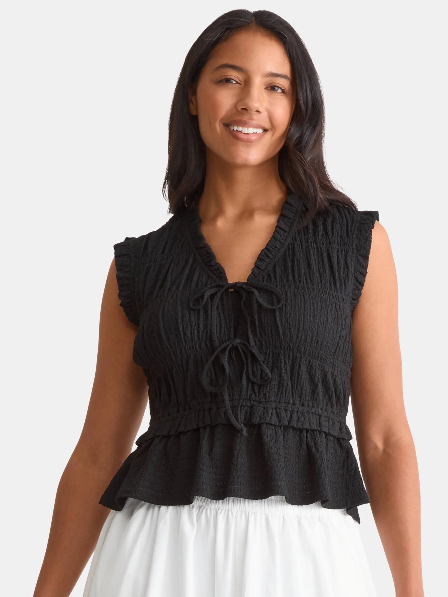 Time and Tru Women's Textured Tie Front Top, Sizes XS-XXXL | Walmart (US)