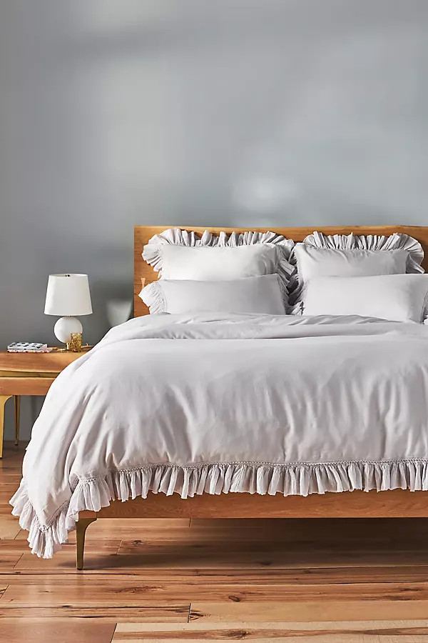 Organic Cotton Spa Sateen Ruffled Duvet Cover | Anthropologie (US)