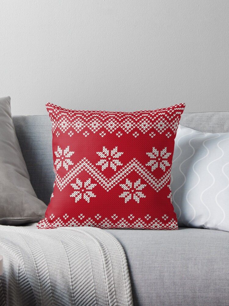 Fair Isle Red and White Sweater Print  Throw Pillow | Redbubble (US)