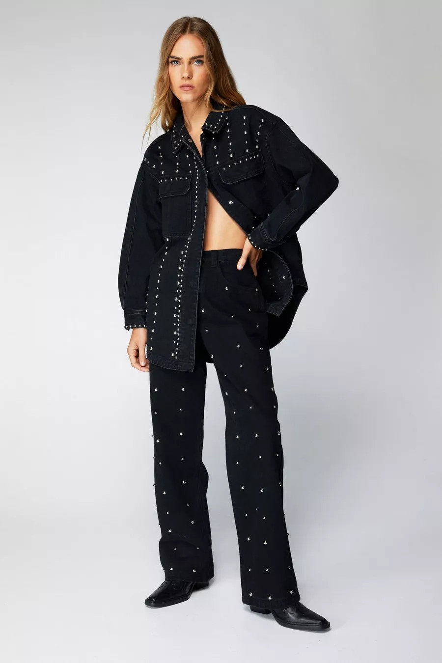Denim Studded Straight Leg Jeans | Nasty Gal US