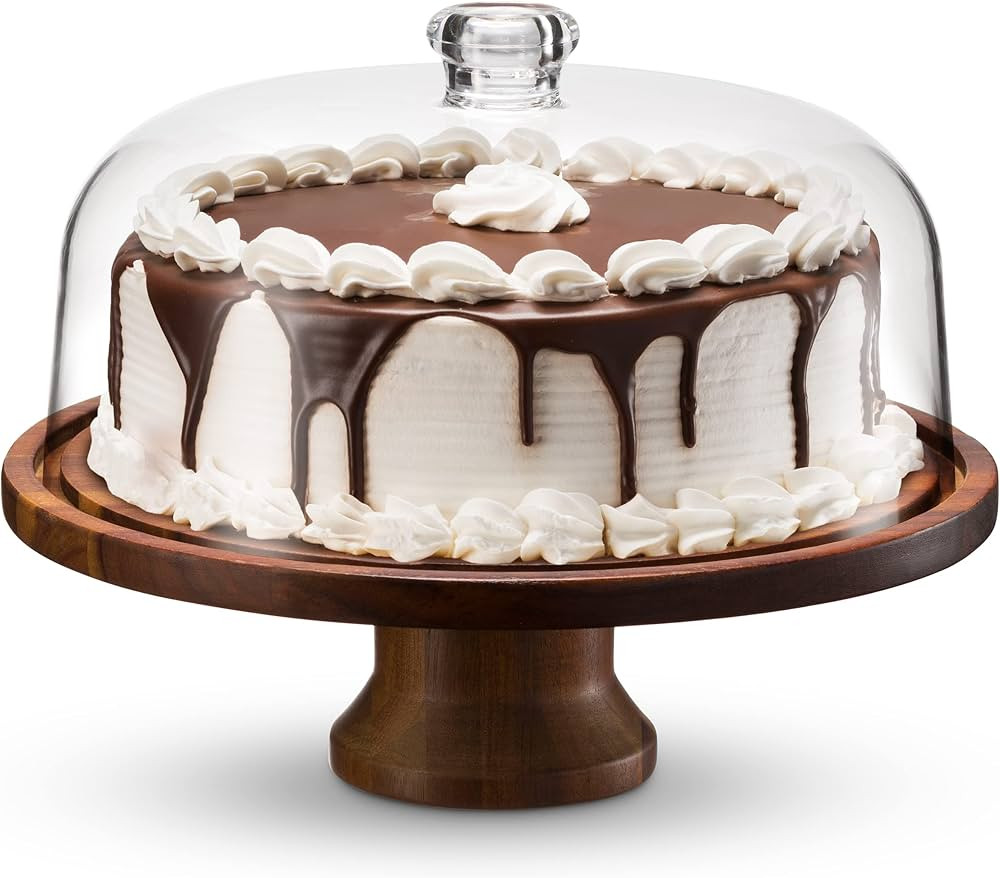 Godinger Footed Cake Plate, Acacia Wood and Shaterproof Acrylic Lid, Cake Stand with Dome | Amazon (US)