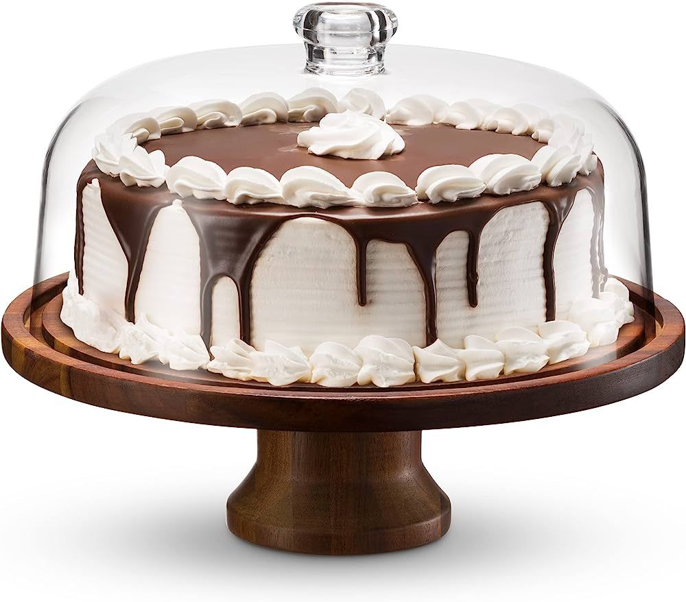 Godinger Footed Cake Plate, Acacia Wood and Shaterproof Acrylic Lid, Cake Stand with Dome | Amazon (US)