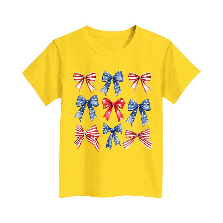 Maean Girls Bow Graphic Shirts Summer Short Sleeve Loose Tshirts Kids Cute Printed Independence D... | Walmart (US)