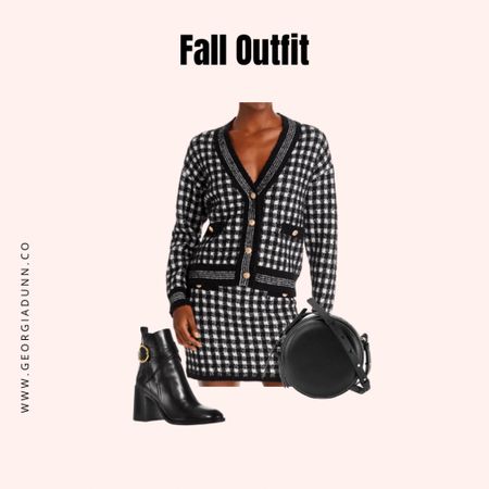 Skirt and cardigan, fall outfit, ankle boots, crossbody bag, black and white

#LTKstyletip #LTKSeasonal
