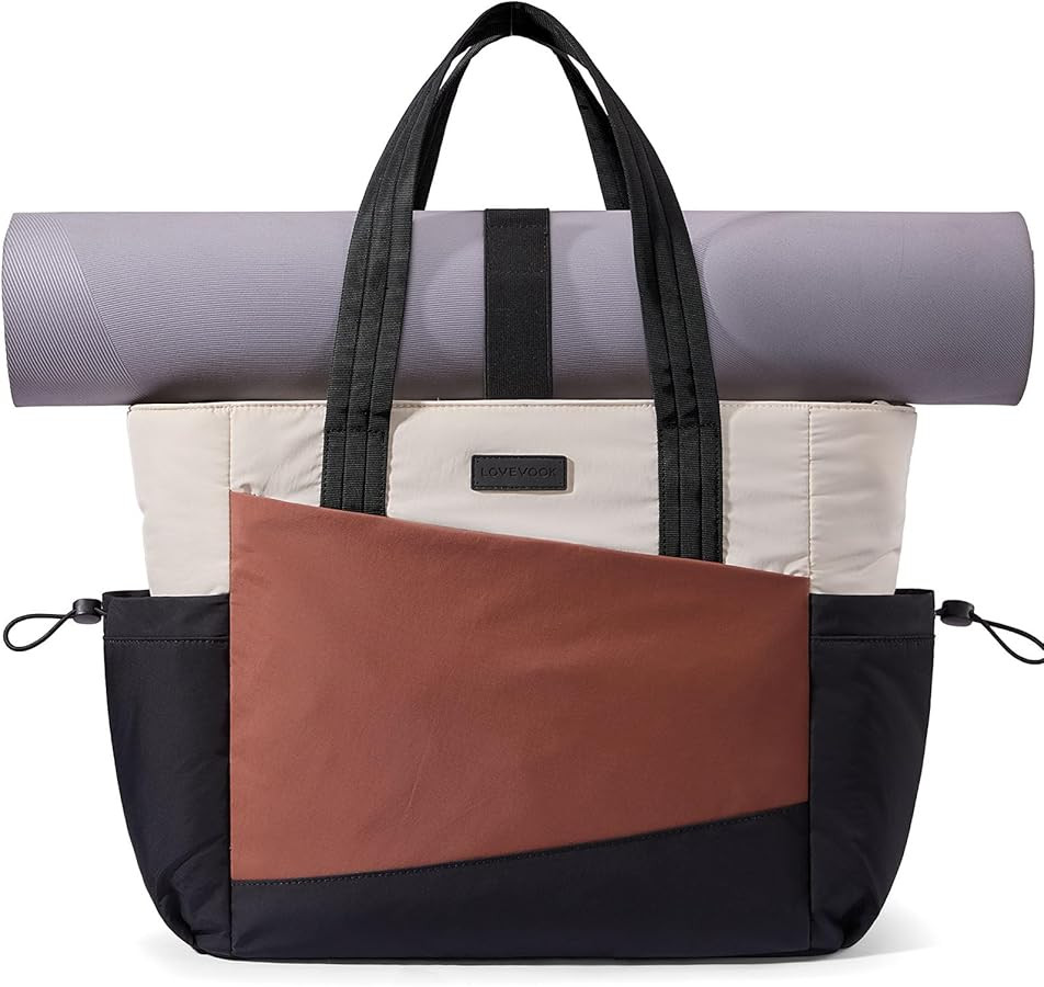 LOVEVOOK Gym Tote Bag for Women, Puffy Yoga Mat Bag with Large Cup Holder & Wet Pocket, Work Nurs... | Amazon (US)