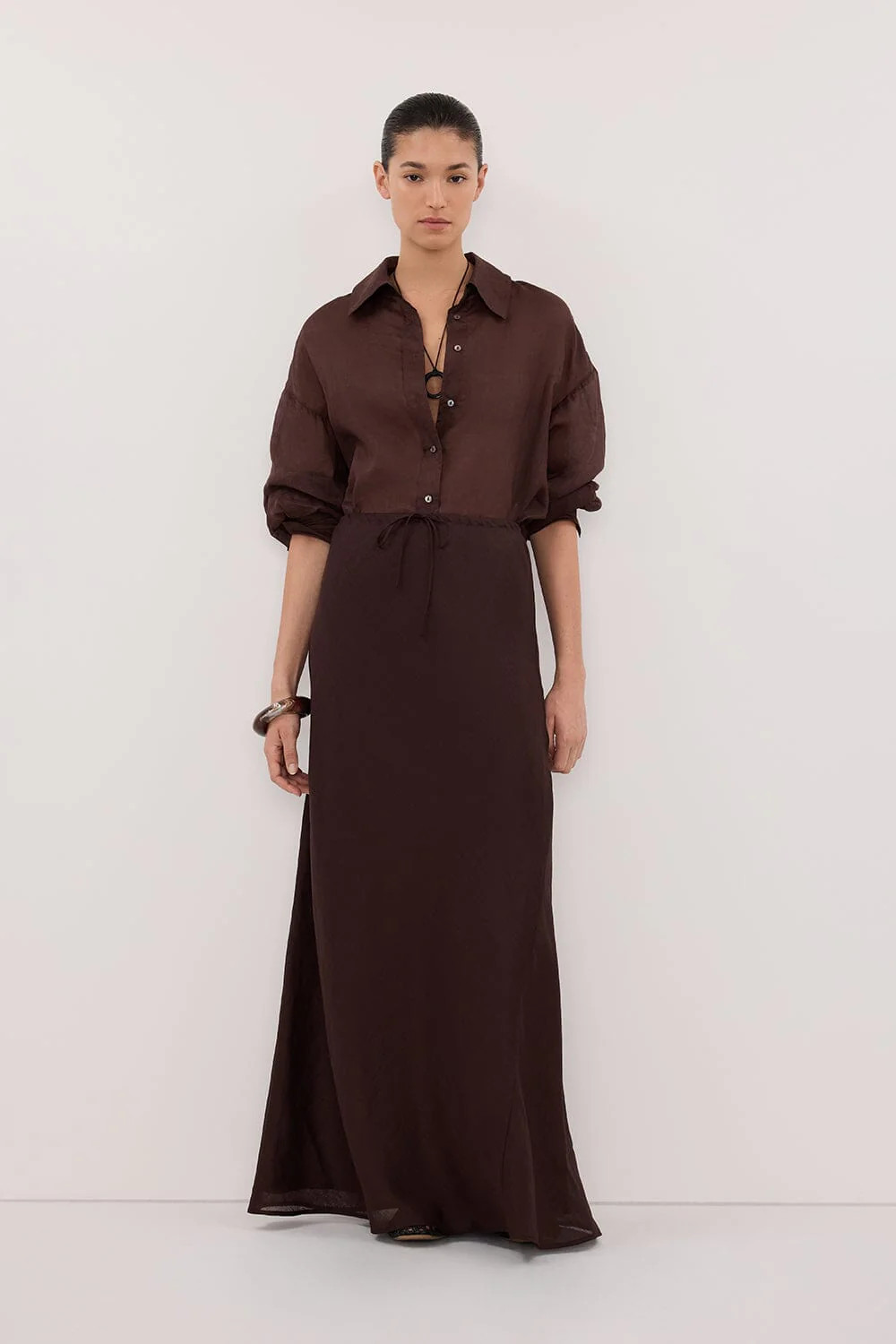 MAISON BURNT CHOC RAMIE BIAS MAXI SKIRT | DISSH