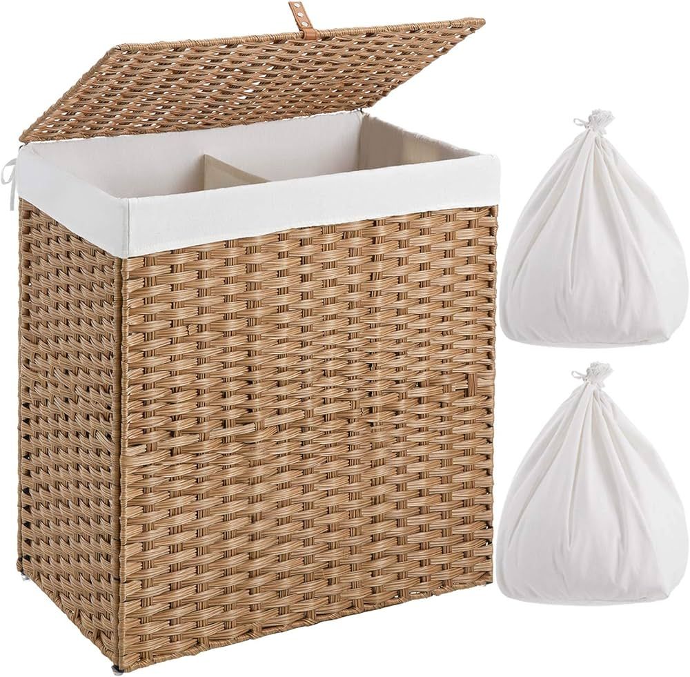 Greenstell Laundry Hamper with lid, No Install Needed, 110L Wicker Laundry Baskets Foldable 2 Rem... | Amazon (US)