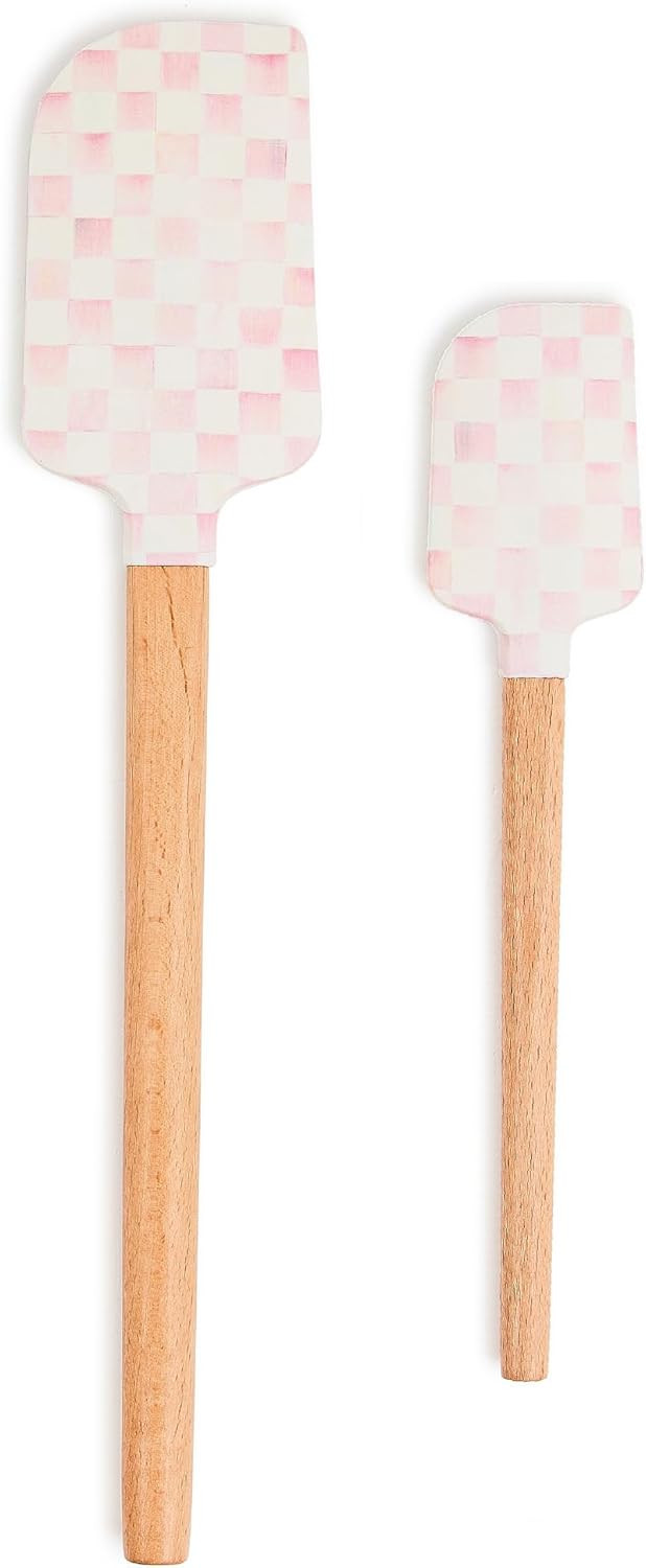 MACKENZIE-CHILDS Set of 2 Spatulas, Silicone Kitchen Spatula Set, Pink-and-White Rosy Check | Amazon (US)