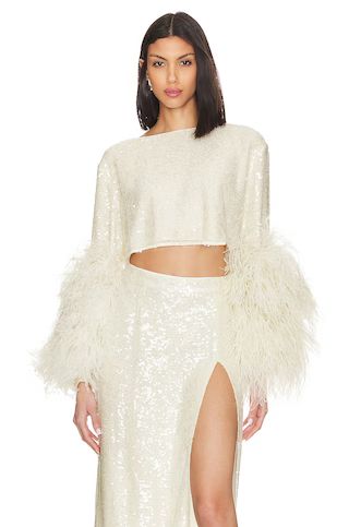 Sequin Viscose Cropped Boat Neck Top W Ostrich
                    
                    Lapointe | Revolve Clothing (Global)