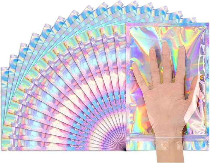 FUNFERY 6.3x9.4 SmellProof Holographic Resealable Bag,Clear Mylar Favor Bag | Amazon (US)