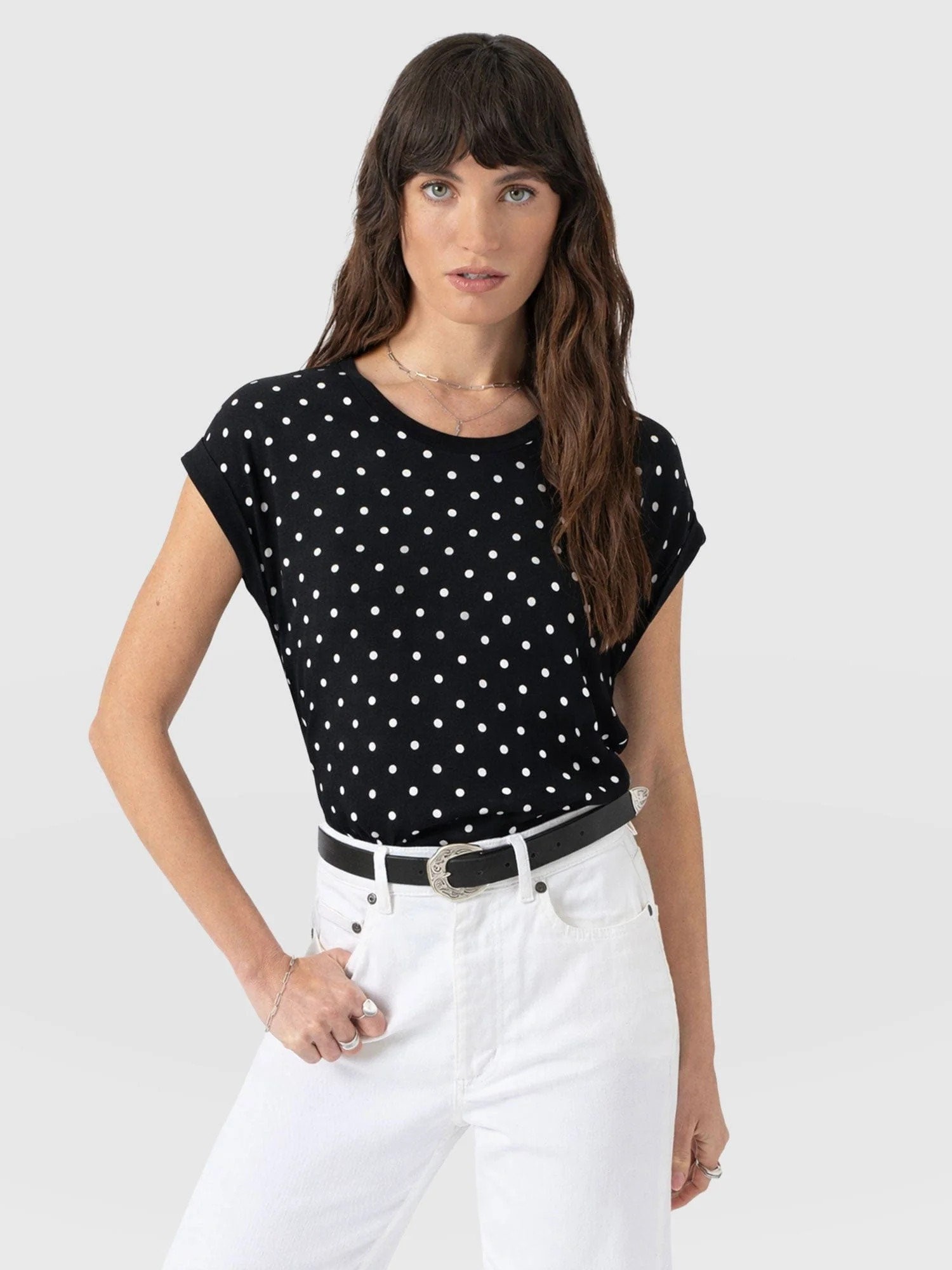 Turn Up Contrast Tee - Black Polka Dot | Saint + Sofia