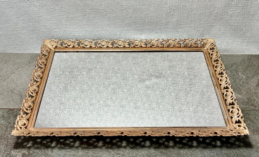 Vintage Hollywood Regency Gold Filigree Mirrored Vanity Tray – 15" X 10" - Etsy | Etsy (US)