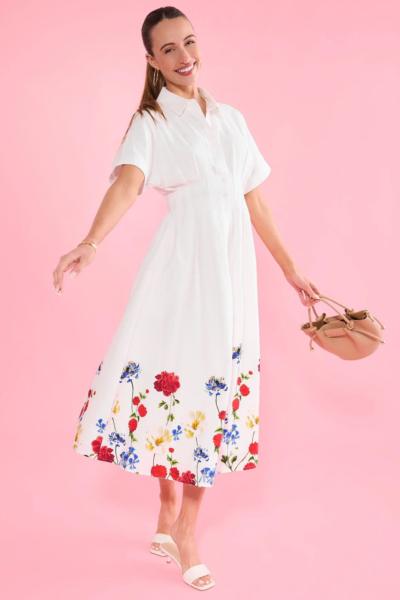 Poppy White Floral Trim Midi Dress | Avara