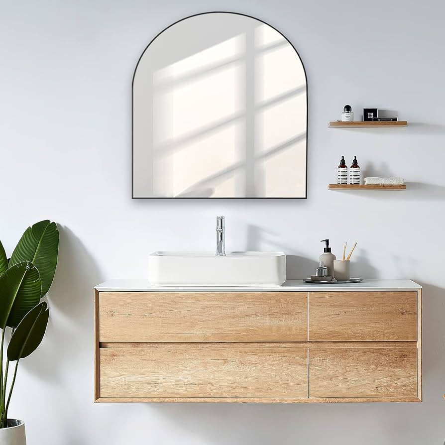 26"x28" Arch Bathroom Mirror, Black, Wall Mount, Home Mirror | Amazon (US)