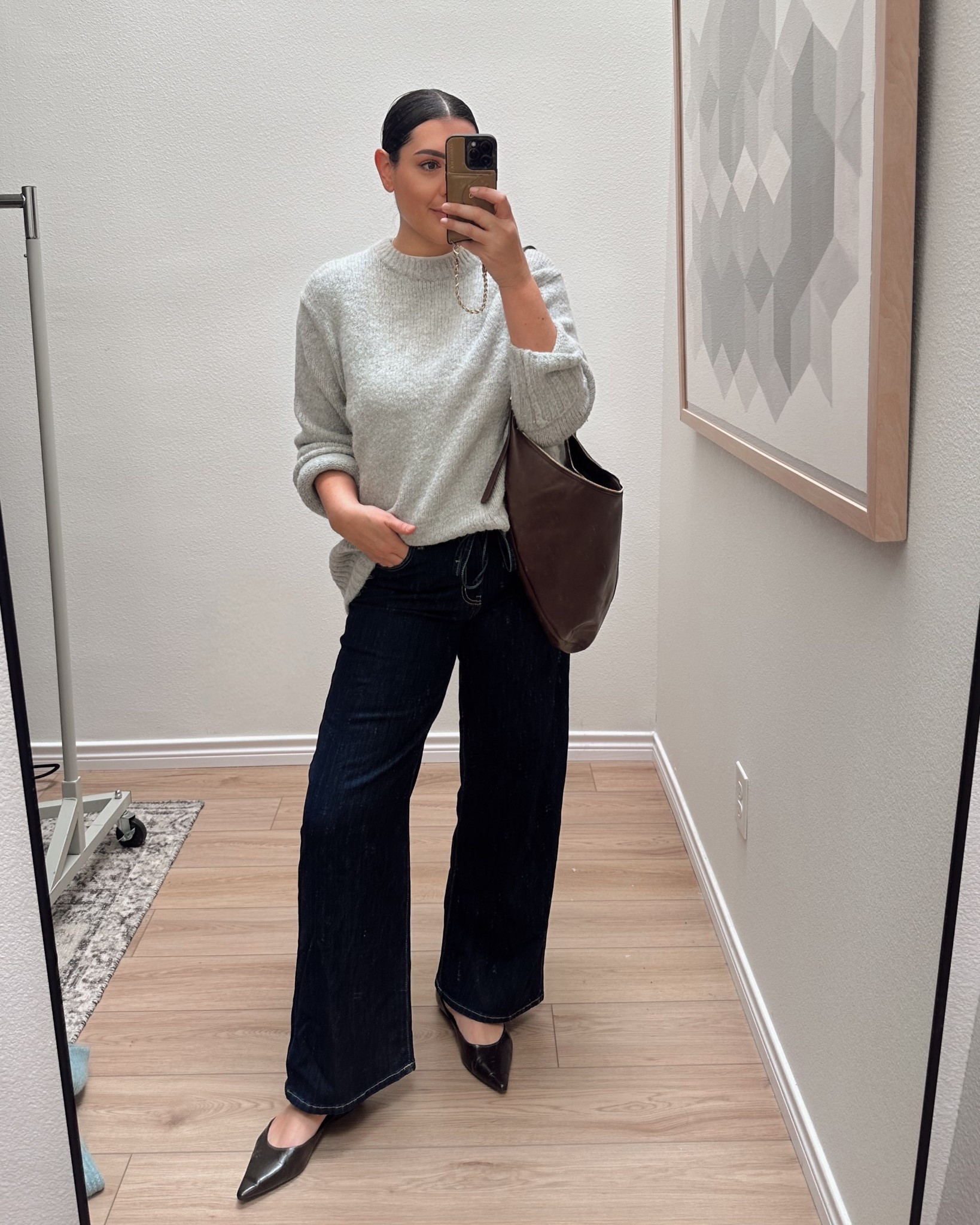 These are the softest jeans! I am in the 30 / Large and they fit true to size! Slightly more generous. 

I'm in the medium of the sweater but size up if you want a looser / longer fit! 

 