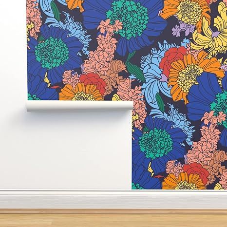 Spoonflower Peel & Stick Wallpaper 3ft x 2ft - Maximalist Floral Large Scale Colorful Spring Summ... | Amazon (US)
