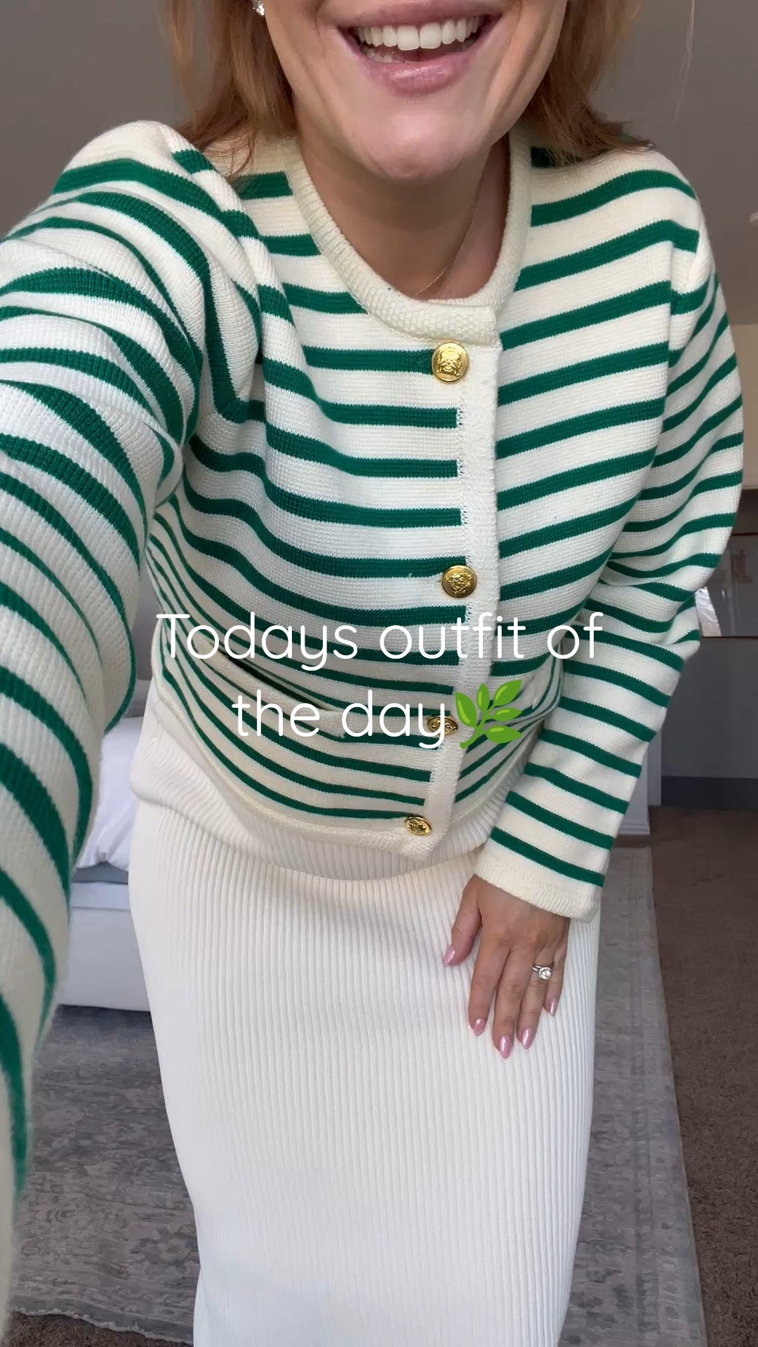 Today’s outfit of the day! A ribbed skirt and a striped cardigan that I am obsessed with💚 this would be so cute for st Patrick’s day or for styling through the spring🌿 

Use code TEMME15 on Avaras checkout to save 15% off!

#LTKBump #LTKWatchNow #LTKWorkwear