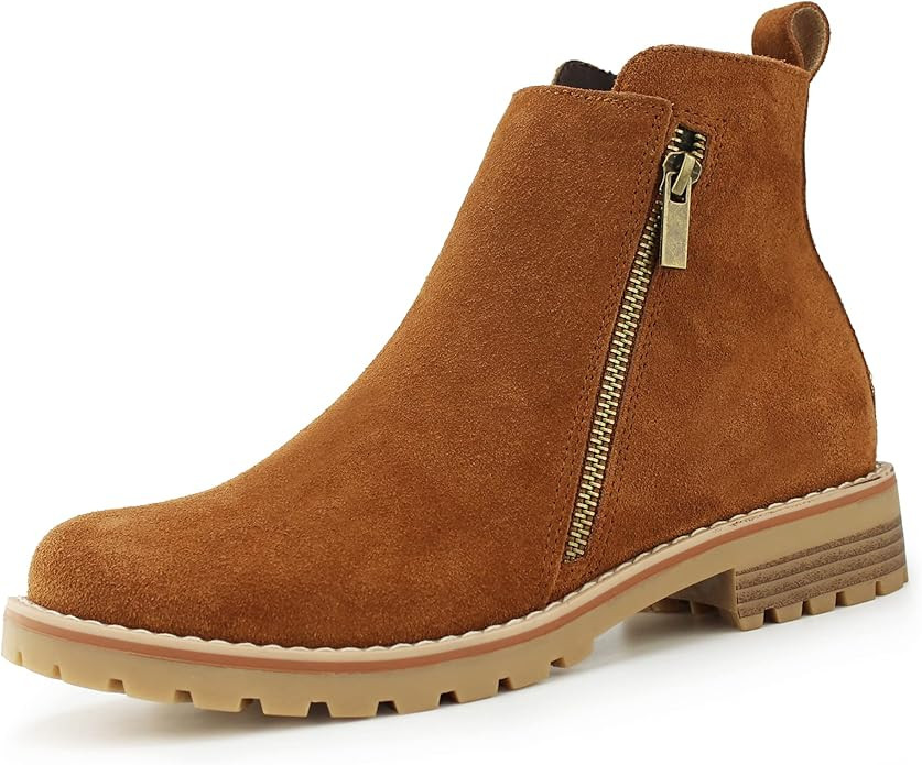 Hawkwell Women's Suede Leather Low Heel Zipe up Ankle Boots | Amazon (US)