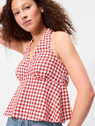 Linen-Blend V-Neck Halter Top | Old Navy (US)