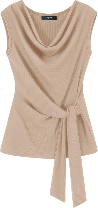 ZESICA Womens Summer Sleeveless Business Casual Wrap Tank Tops | Amazon (US)