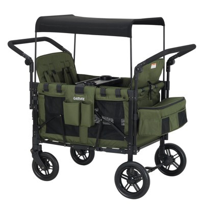 4 Seater Stroller Wagon for Kids,Foldable Wagon Stroller with Removable Canopy,Snack Tray,Adjustable Push/Pull Handle & Fold,Green | Target