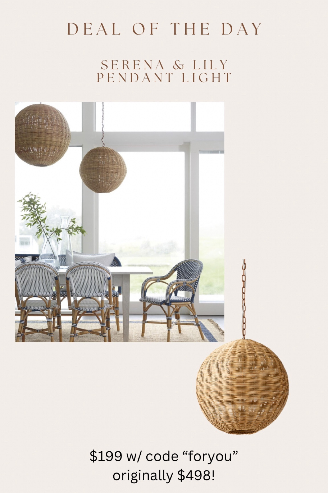 The famous Serena & Lily pendant is $300 off right now!! Limited time sale! Use code “foryou” for discount! 

#LTKhome #LTKsalealert