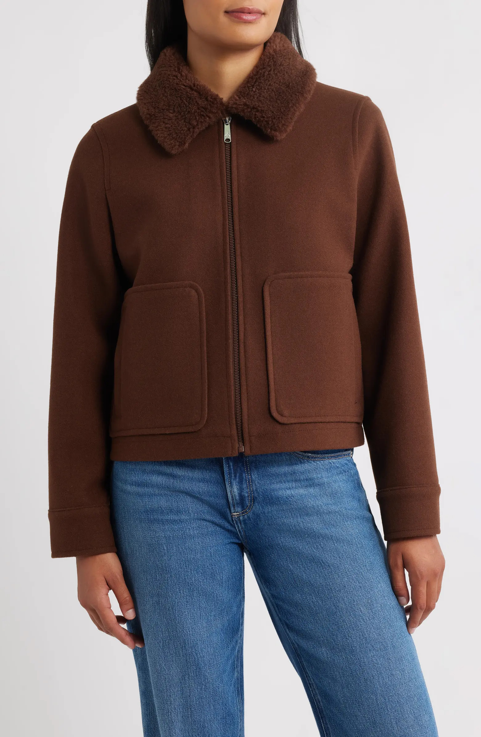 Faux Fur Collar Zip-Up Jacket | Nordstrom